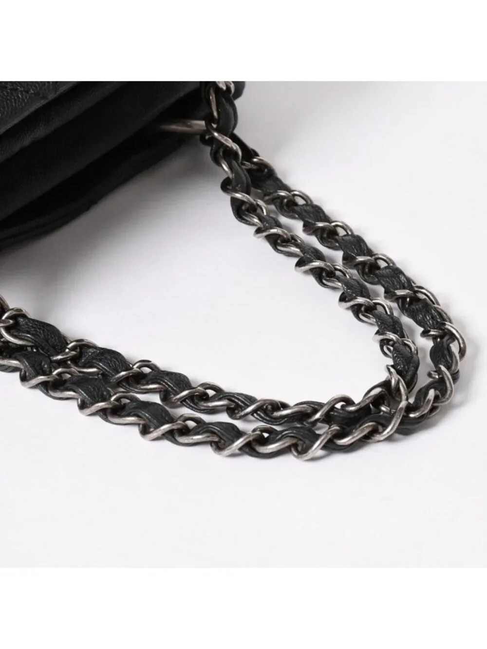 Chanel Wild Stitch Chain Tote Bag CC Logo Caviar Leather Black